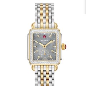 Michele Deco Mid Two-Tone Steel Diamonds Gray Mother-of-Pearl Dial Womens Watch